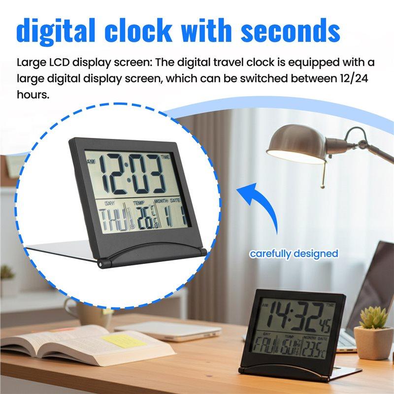 ABWR-2 Pcs Digital Travel Alarm Clock Foldable LCD Clock With Calendar Temperature Snooze Mode Portable Display Desk Clock