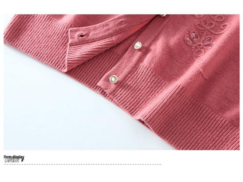 Luxury 100% Pure Wool Embroidered Cardigan for Mothers and Grandmothers - Mid-aged & Elderly Women's Lapel Sweater