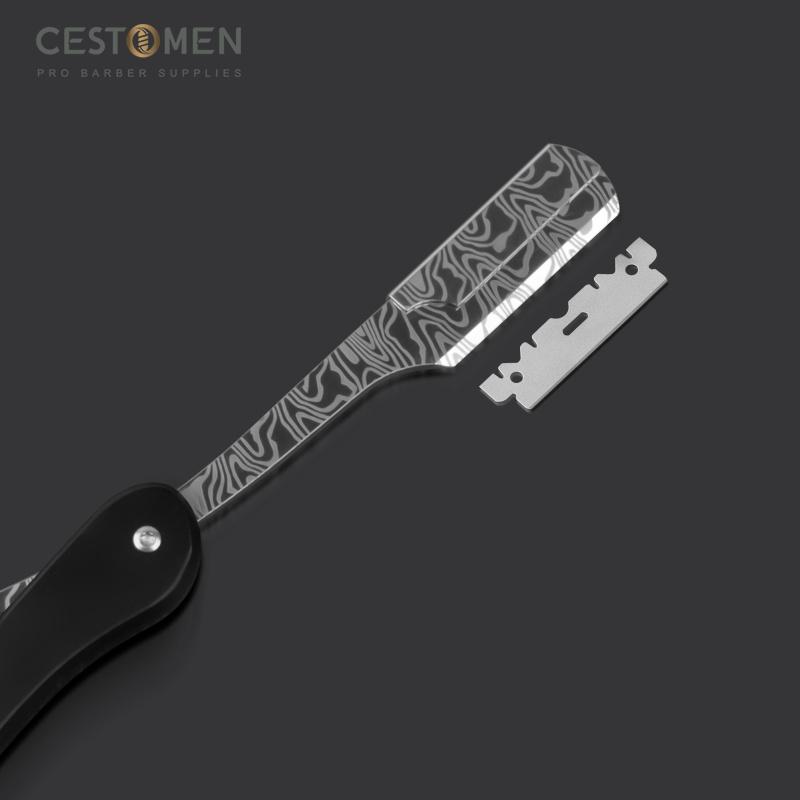 CESTOMEN Einschneidiger Rasierer aus silbernem Edelstahl mit schwarzem Holzgriff, klassischer gerader Rasierer für die Herrenrasur
