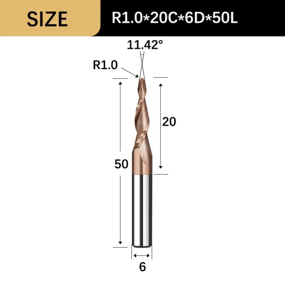 Wood Milling Solid Carbide Tapered Ball Nose End Mill Tapered Ball Nose Spiral Engraving Router Bits Endmill Woodworking