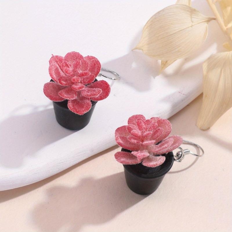 Adorable Resin Succulent Potted Plant Small Pendants Earrings Versatile Charm Ear Jewelry for Fashionable Individuals