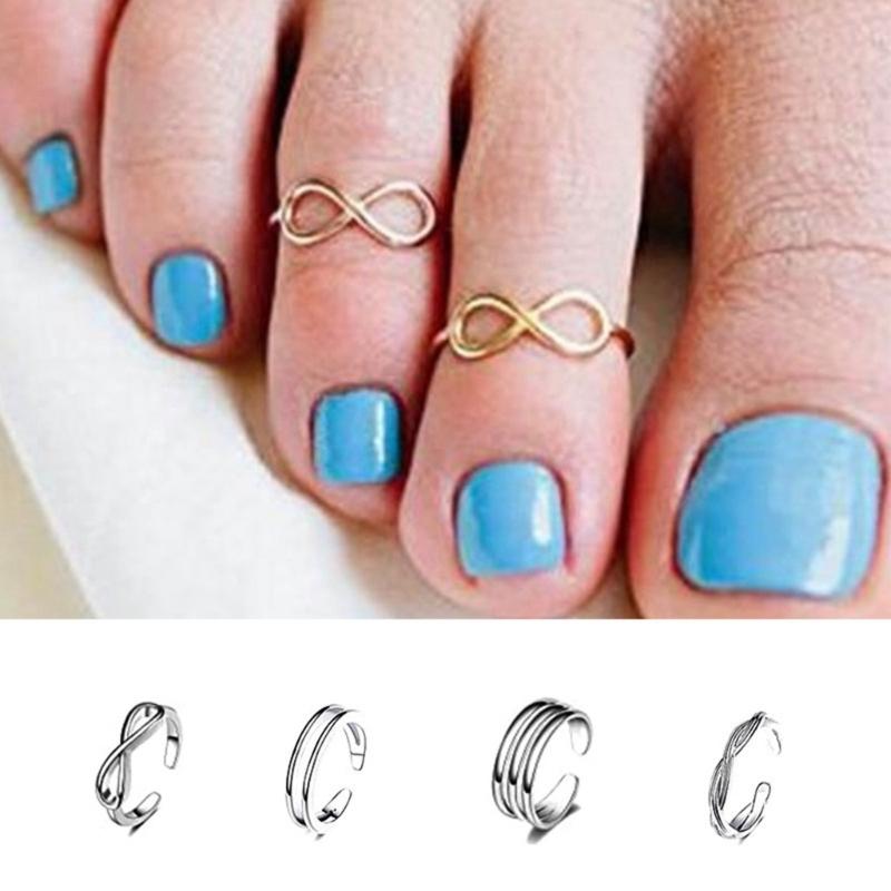 Set of 4 Beach Foot Jewelry Adjustable Toe Rings for Women Girls Vacation Essential Alloy Comfortable Daily Wear