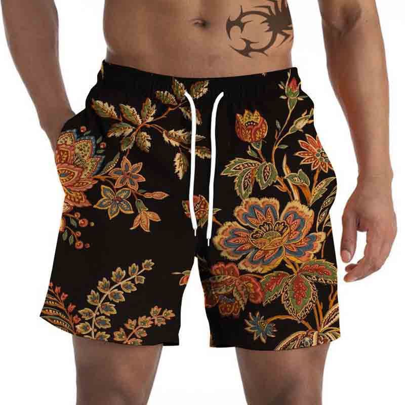 Men's Summer Casual Beach Shorts Palm Tree Print Quick Dry Drawstring Waist