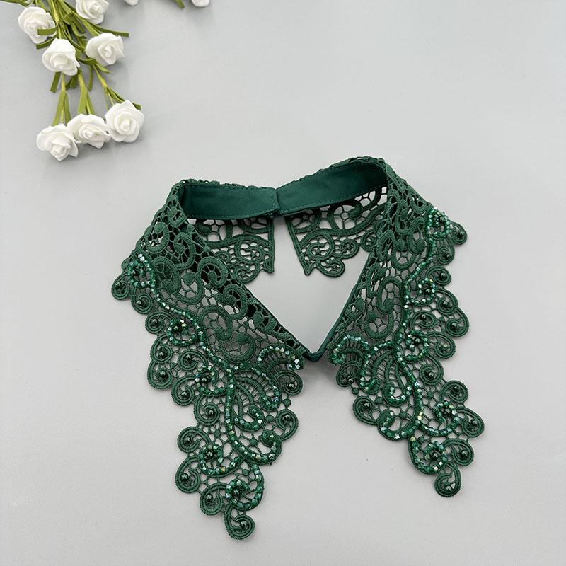 

Fashion White Hollow Lace Fake Collar Blouse Decoration Lapel False Collar Beading Removable Detachable Collar Neckline Faux Col