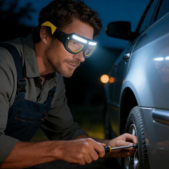 Motion Sensor Headlamp Glasses Rechargeable LED Touchless Switch Light with 5 Modes Waterproof USB-C