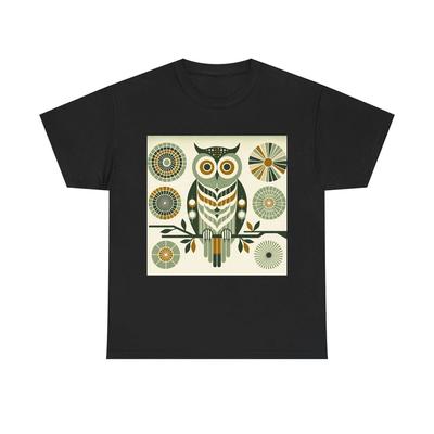 Unisex Adult T Shirt Title Mid Century Starburst Owl Retro Design