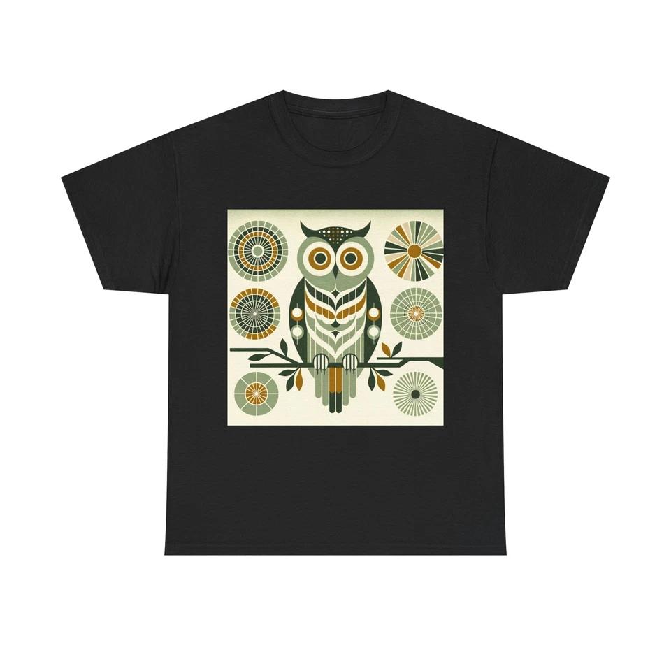 Unisex Adult T Shirt Title Mid Century Starburst Owl Retro Design S