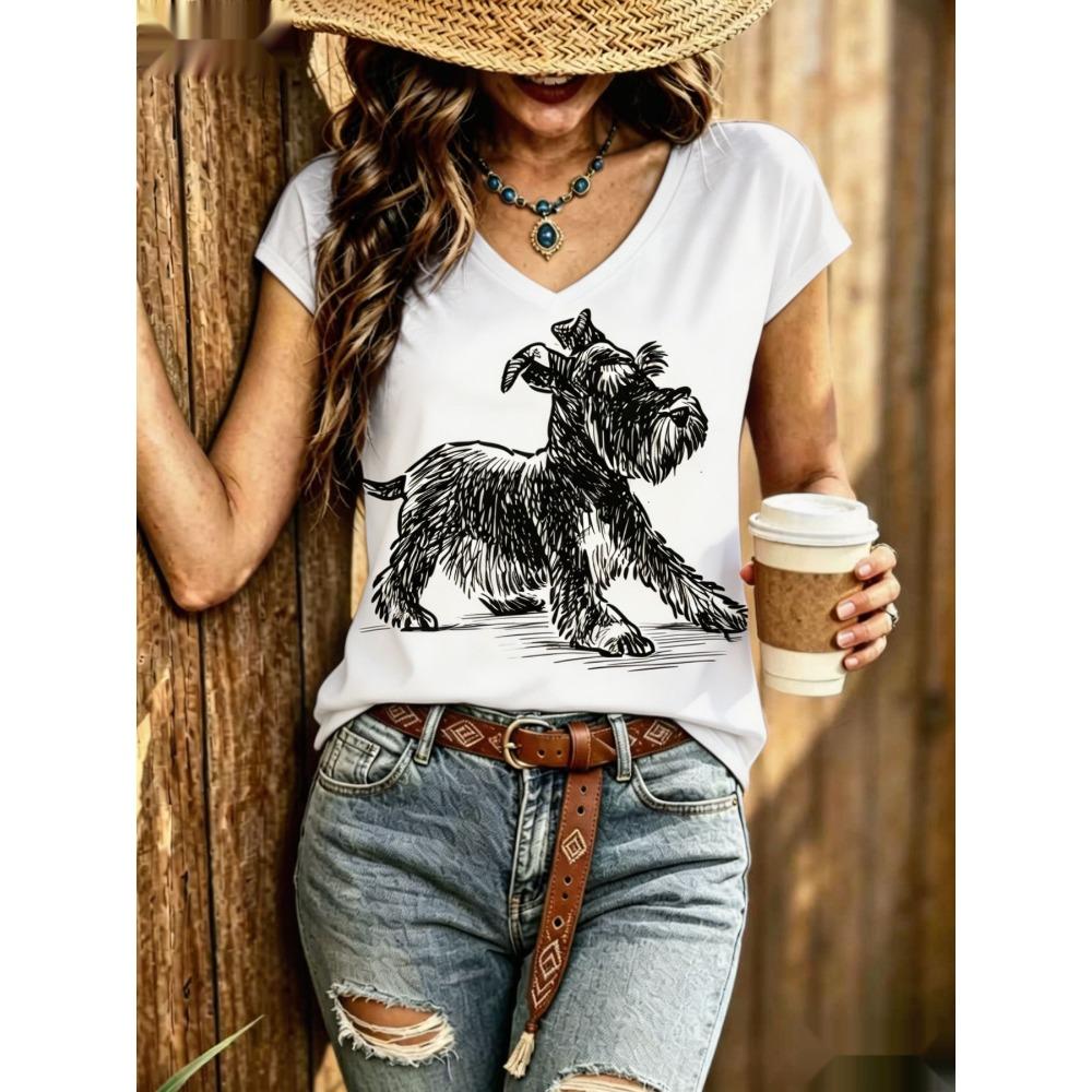 Sommer Buntes Tier 3D Muster Kurzarm T-Shirt Modisches Bequemes Oversized Atmungsaktives Damen V-Ausschnitt T-Shirt