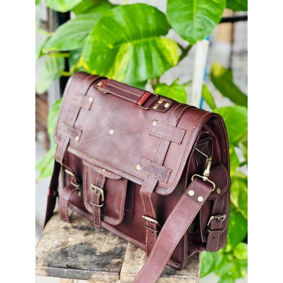 Handmade Men's Leather Vintage Laptop Big Storage Bag Satchel
