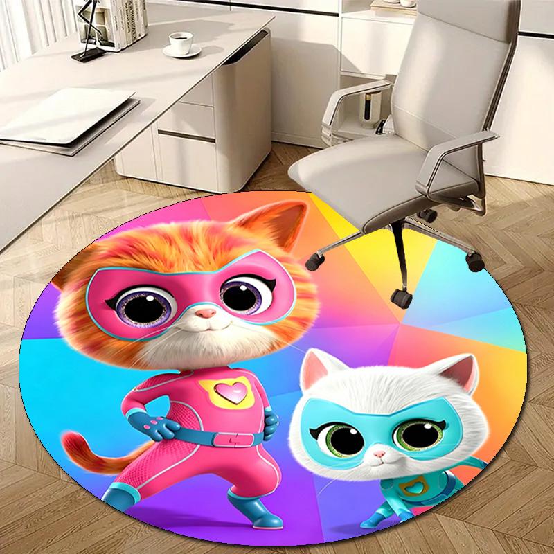 1pc Super Kitties Adventures1 Design Printed Area Round Carpet for Bedroom Living Room Home Decor Rugs Mat Non Slip Mat Rug for Bedside