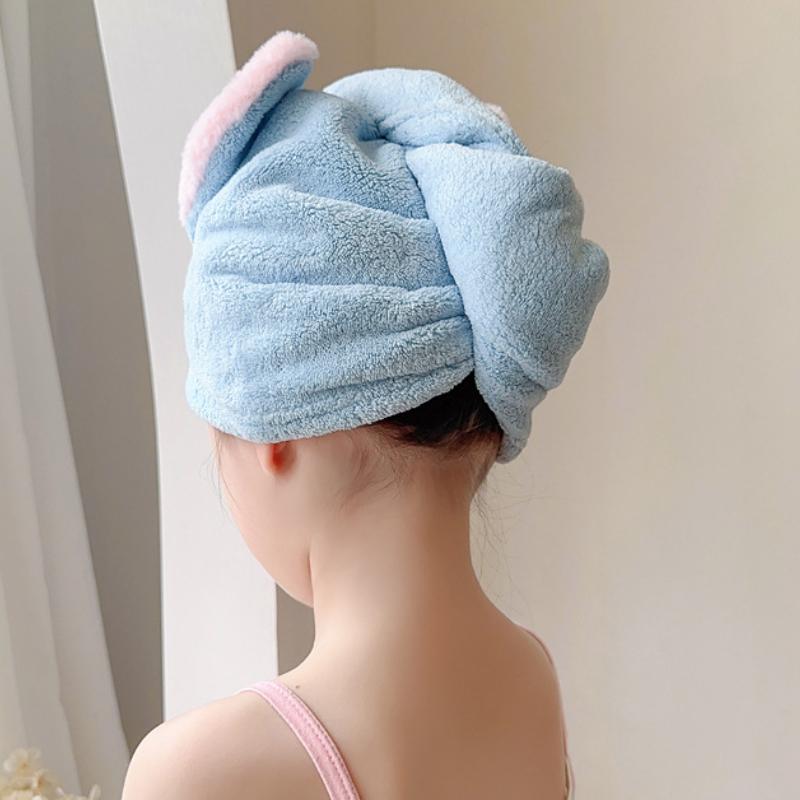 Dry Hair Cap Polyester Nylon Coral Fleece Absorbent Rabbit Ears Dry Hair Cap Towels Children's and Adults' Thickened Shower Caps