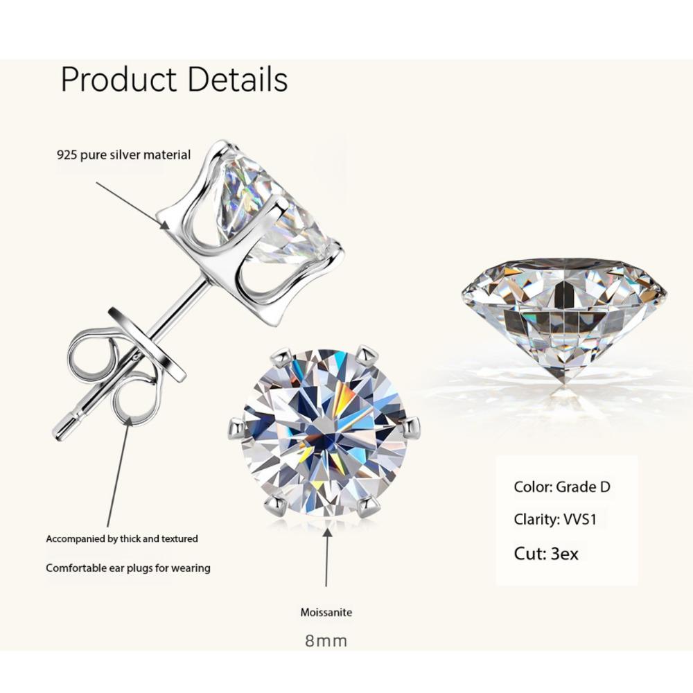 3-9mm Minimalist Delicate Six Prong Moissanite Stud Earrings Unique High End D VVS1 Exquisite Jewelry