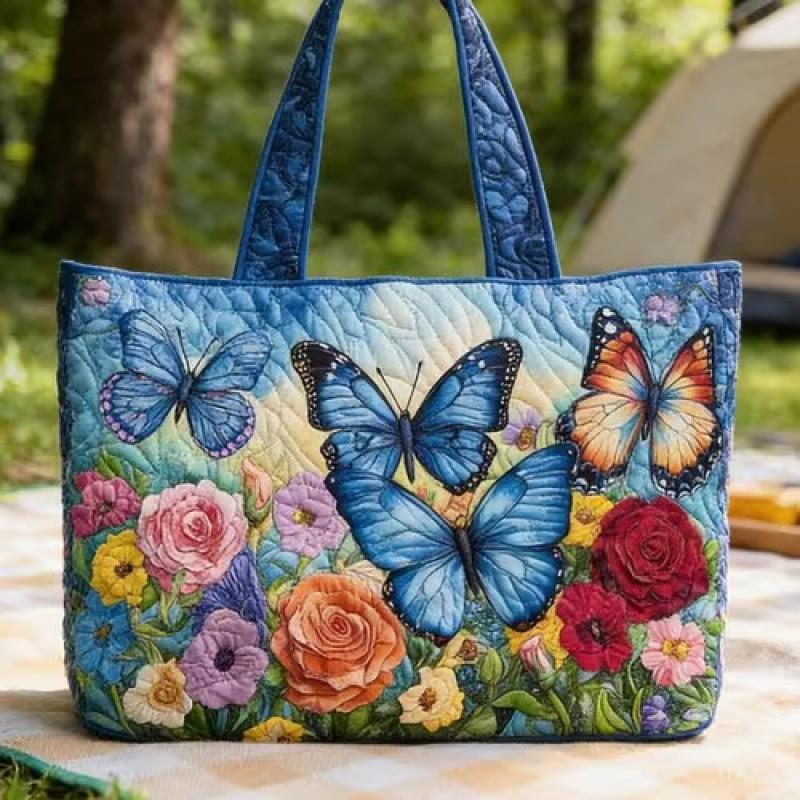 Bird Print Quilted Tote Bag - Fashion Shoulder Handbag Daily Use