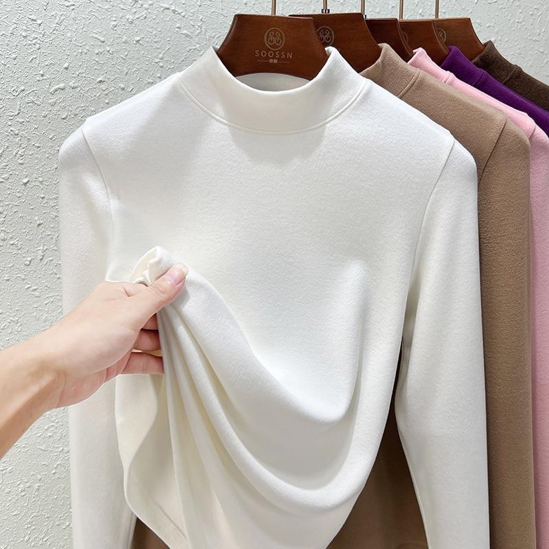 Medium-necked German velvet bottoming shirt for women's heating and warmth long-sleeved autumn and winter new double-sided velvet inner top for women