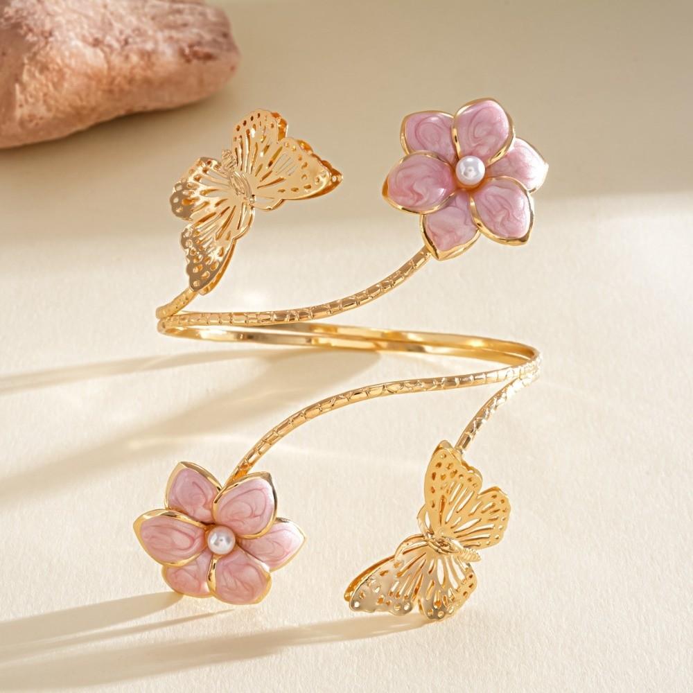 Iron Flower Butterfly Arm Cuff Twist Line Wide Open Arm Cuff Fashion Bohemian Bracelet Women