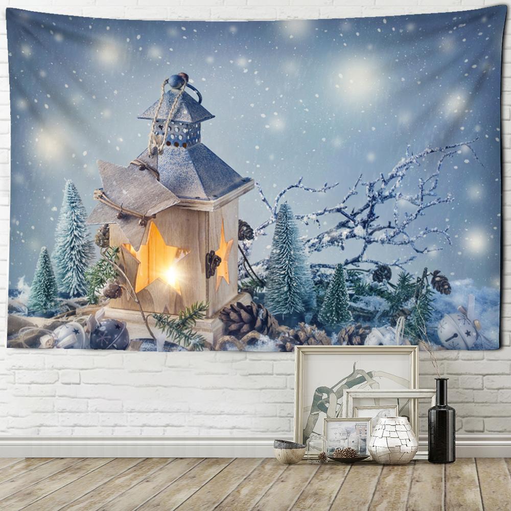 Cute Animal Elk Print Tapestry Christmas Snow Scene Illustration Wall Hanging Hippie Witchcraft Home Decor