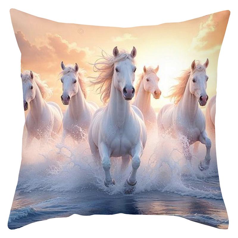 Horses Running Pictures Print Decorative Throw Pillow Polyester Pillowcase, Sofa Decorative Cushion Cov Headboard Pillow