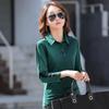 Lapel Long-Sleeved Cotton T-Shirt for Women - Plus Size, Loose Fit, Pure Cotton