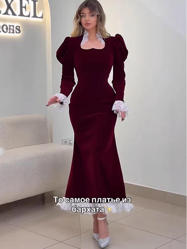 2025 Elegant Waist-Hugging Evening Dress - European & American Style