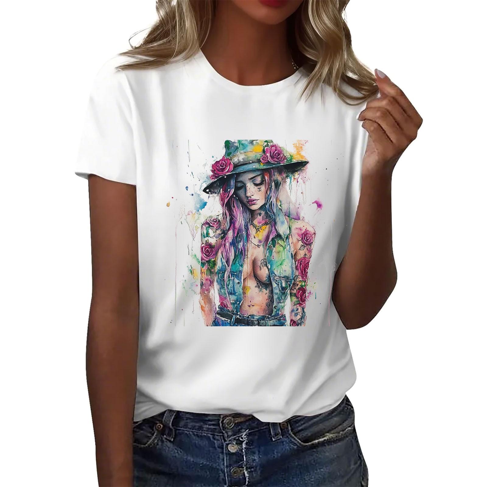 

Женская повседневная футболка с круглым вырезом и короткими рукавами с принтом XXXXL