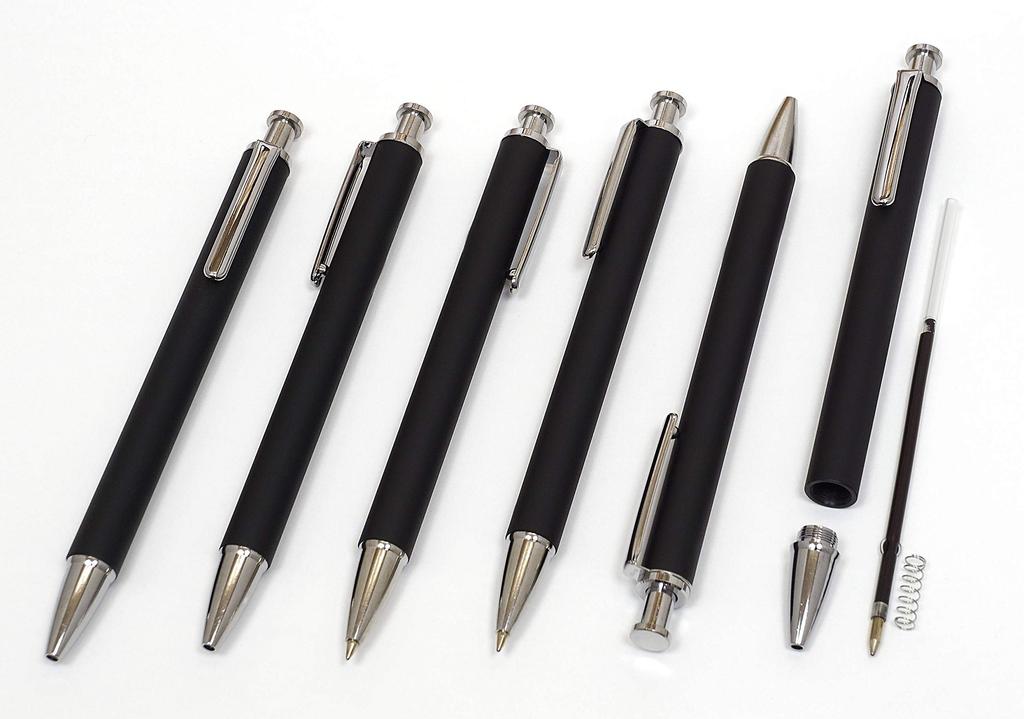 Zippered Compact Pen Case with Touch Pen and Extruded Rubber Barrel Brass Knock Ballpoint Pen Set, Black, T23-S708-HS301B