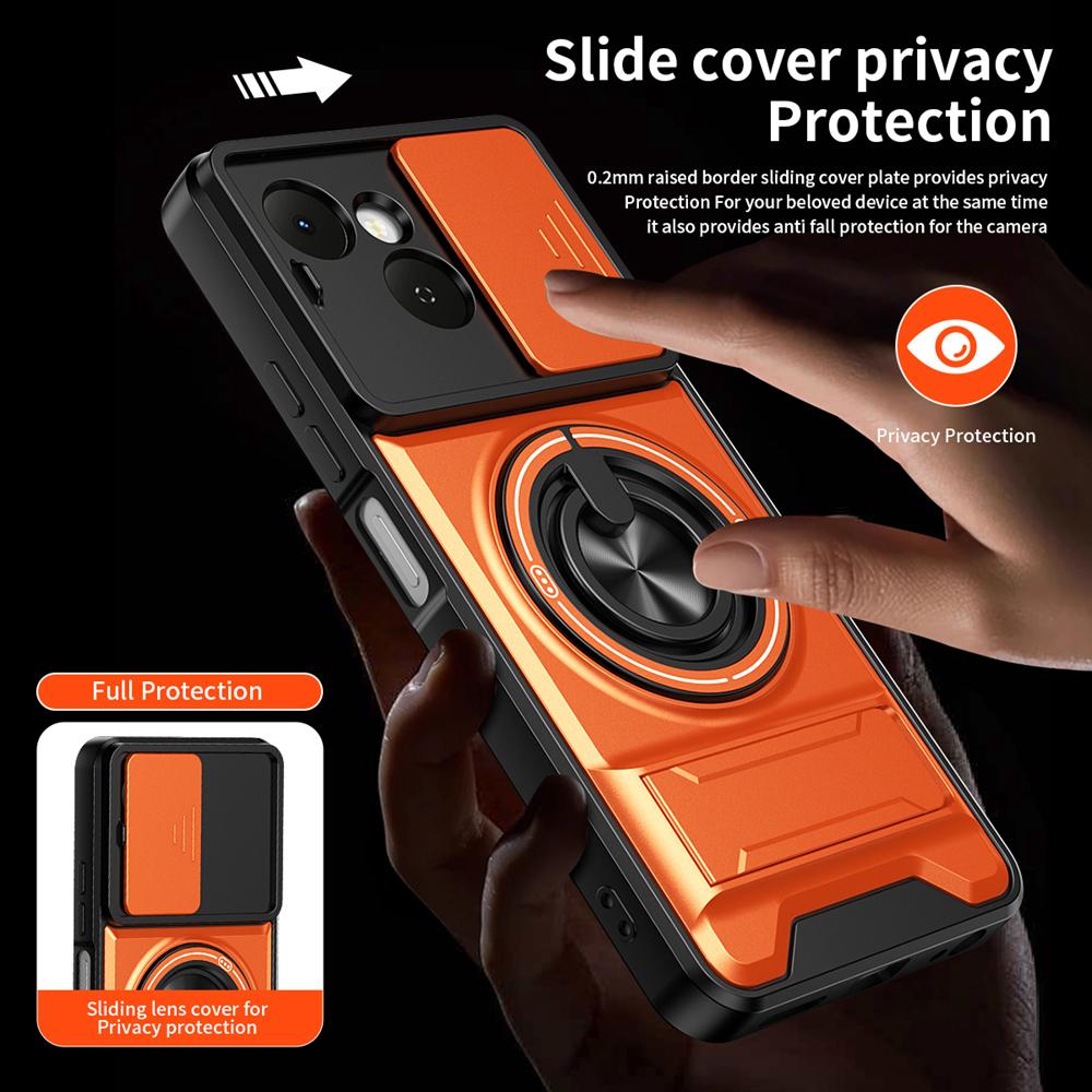 KEYSION Magnetic Phone Case for TECNO Spark 40C 4G Slide Camera Protection Upright Kickstand 360° Ring Shockproof Back Cover