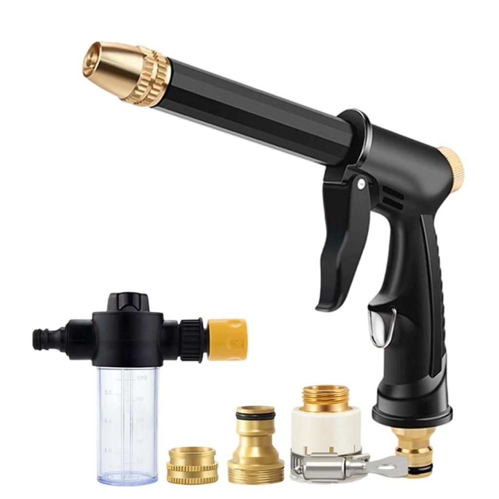 Upgraded Adjustable Watering Sprayer with Brass Nozzle High Pressure Hose Nozzle with Soap Dispenser for Garden Car Cleaning Washing