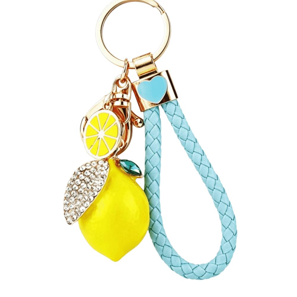 Rhinestone Leaf Charm Bag Pendant Creative Fruit Shape Key Ring Cute Lemon Keychain Gift