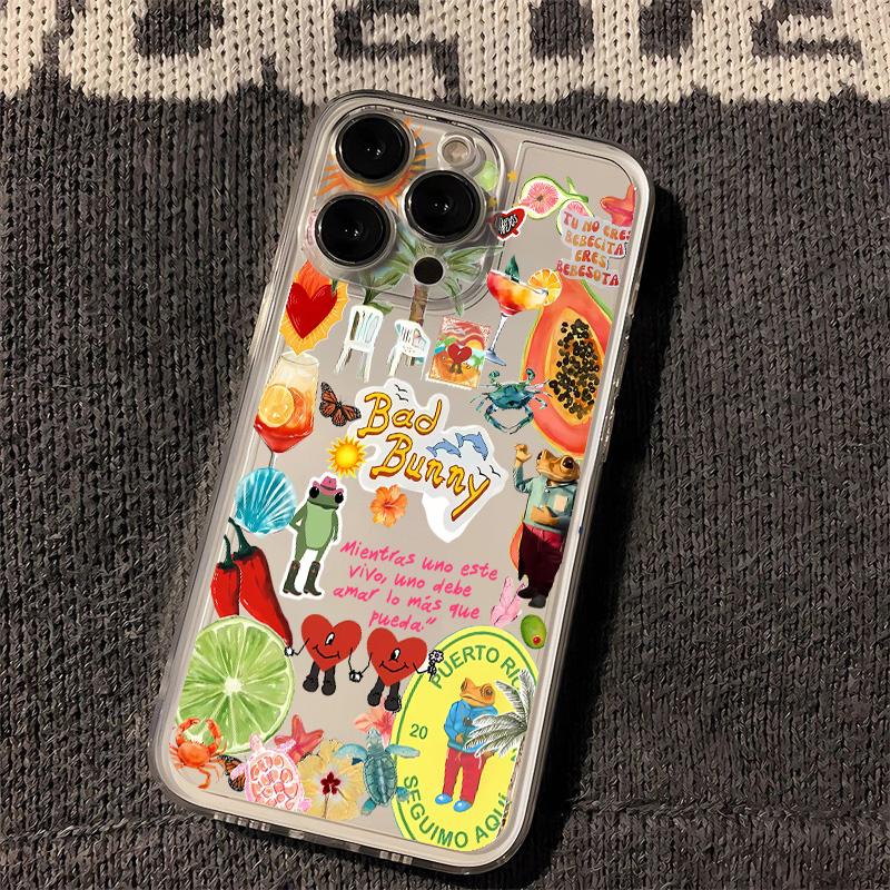 Bad Bunny Art Stickers Phone Case For iPhone 17e 17 16e 16 15 14 13 12 11 Mini Air Pro Max X XR XSMax 7 Plus Transparent Soft