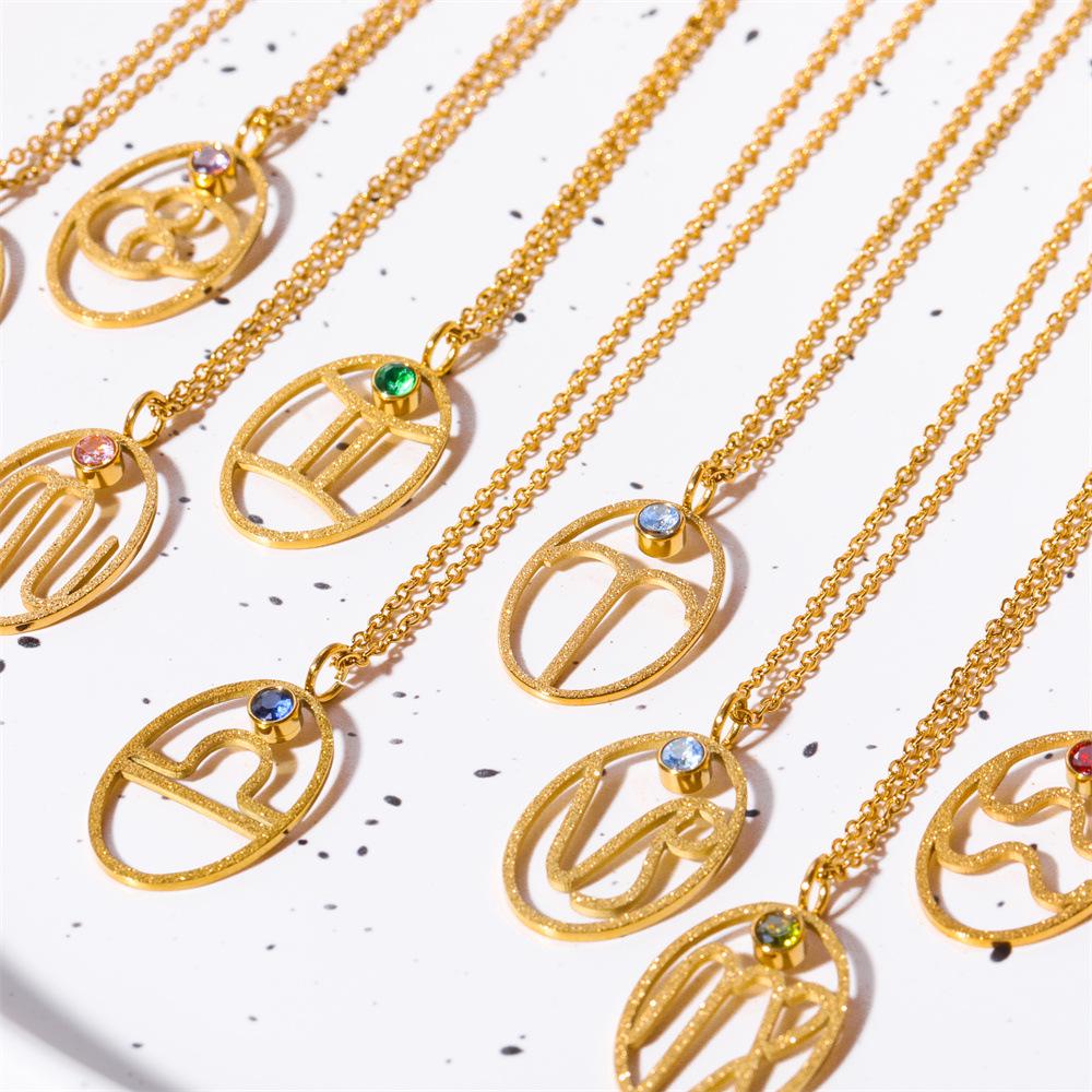 Turquoise Zodiac Rune Necklace with Stainless Steel and Gold Clavicle Chain