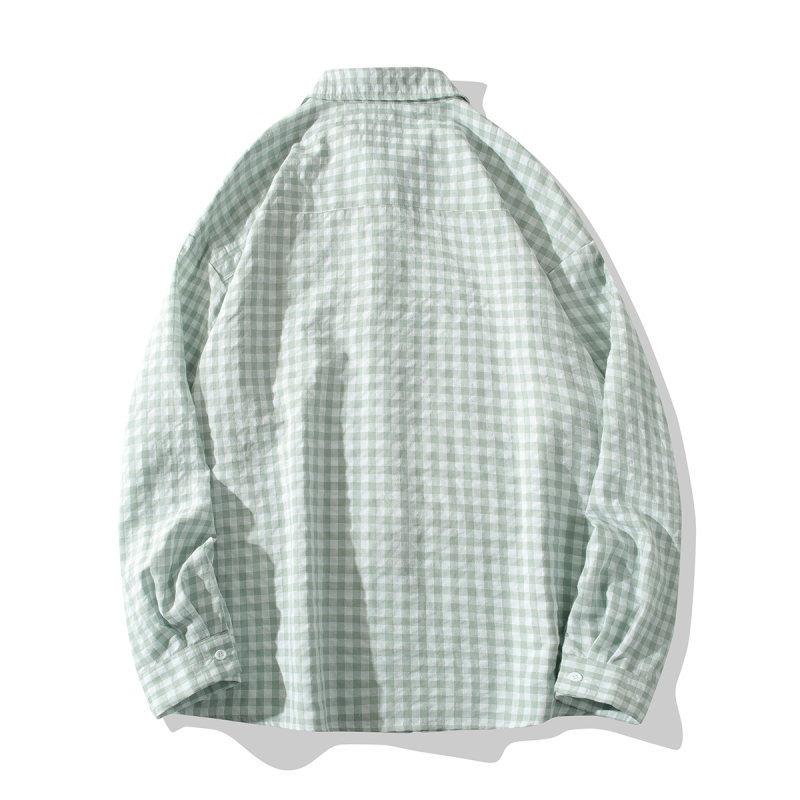 Mens Plaid Loose Long Sleeve Casual Thin Shirt Outerwear