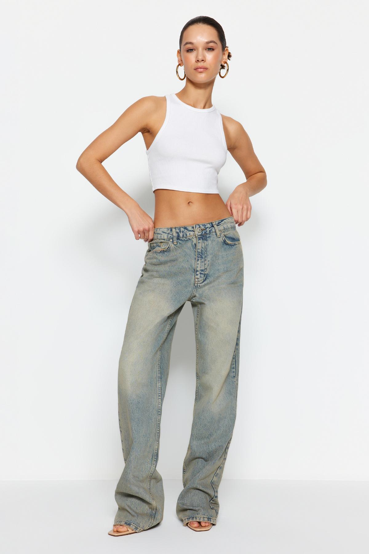 

Женские джинсы, модные новые сезонные синие бледные Eekt, винтажные широкие джинсы с низкой талией XXS лавовый