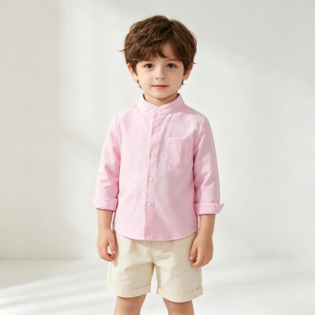 Boys Long Sleeve Stand Collar Shirt Candy Colors for Spring and Daily Wear