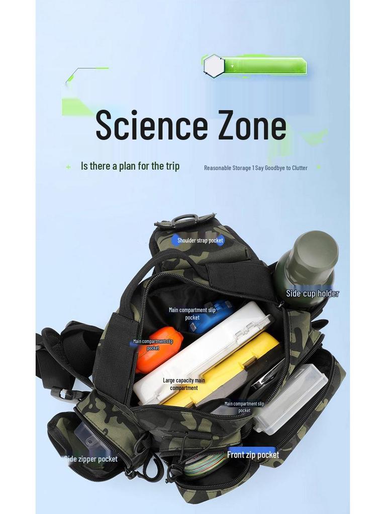 Men's Tactical Multi-Functional Fishing Waist Bag - Large Capacity, Waterproof, Single Rod Storage, Cross-Body Outdoor Backpack