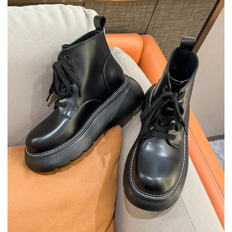 Fashion Women's Boots British Thick Soled High Rise Short Boots Women's New Soft Leather Anti-skid Short Boots In Autumn and Winter 2024