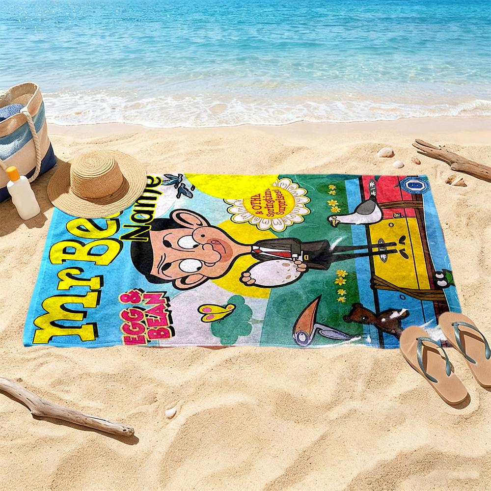 Mr Bean's Egg Adventure Personalized Name Beach Towel Super Soft Microfiber Quickdry Fabric Perfect for Traveling Yoga Camping and Swimming