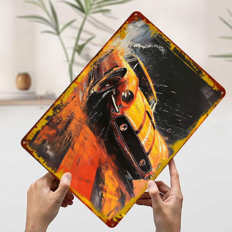 

Orange Classic Car Painting Tinplate Poster Customized Wall Art Vintage Metal Signs Retro Tin Plaque for Decoration Garage Decor 7.9x11.8In(20x30cm)