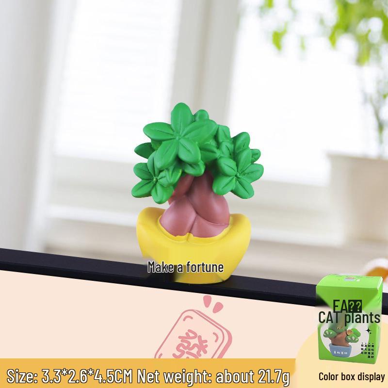 Lucky Money Tree Car Console Decoration - Cute Interior Accessory with Monitor.