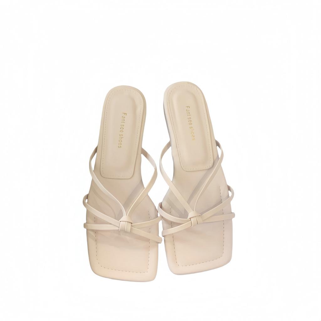 Fashion Beach Shoes Low Square Toe Slippers Soft Rubber Flip Flops Slides Fashion Sabot Comfort Hawaiian Luxury Rome Fabric PU Hoof Heel