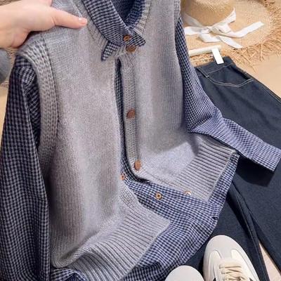 2025 A/W Korean Plus Size Women's Round Neck Long Sleeve Knit Vest Shirt