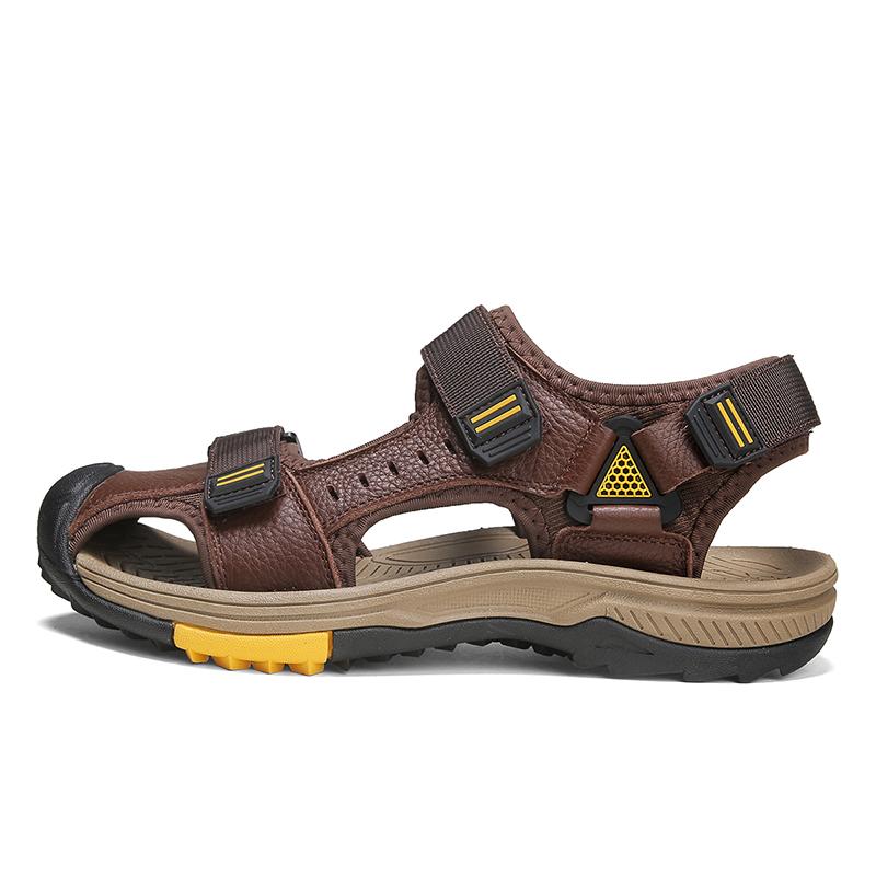 Men's Outdoor Top Layer Leather Large Size Beach Sandals Summer Casual Men's Vacation Beach Shoes Fashion Outdoor Non-Slip Beach Sandals