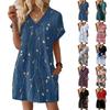 Women's Fashion Print V-Neck Short Sleeve Pocket Casual Pullover Dress