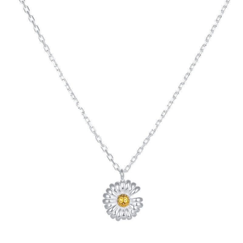 Cui Yan S925 Sterling Silver Daisy Necklace - Korean Summer Forest Style Women's Choker Jewelry