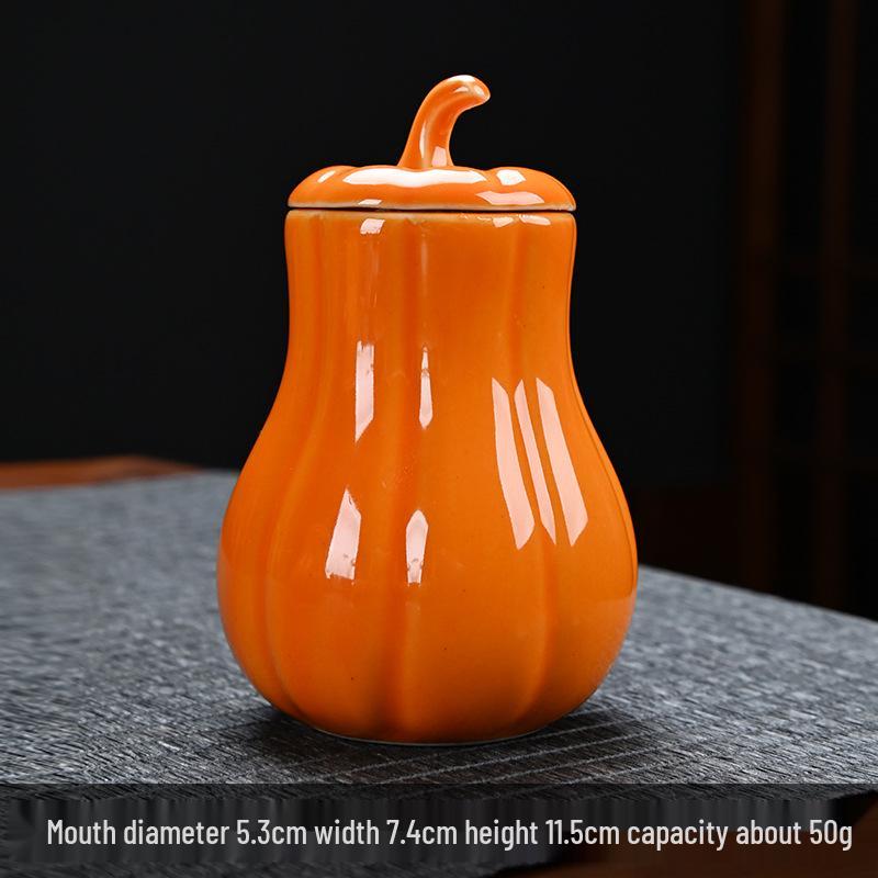 

Ceramic Pumpkin Tea Can: Sealed Storage Jar for Candy & Home Decor, Perfect for Weddings or Gifts.