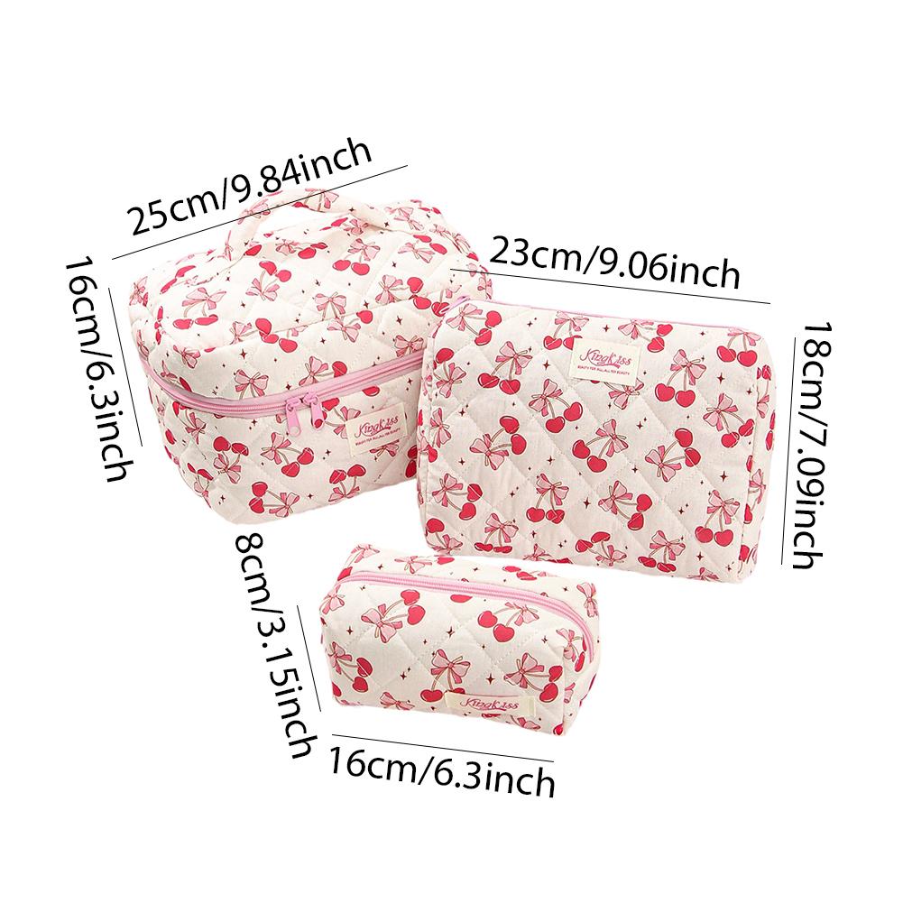 3pcs Cotton Quilted Travel Makeup Bags Large Capacity Toiletry Organizer Bags Makeup Pouch for Women and Girls