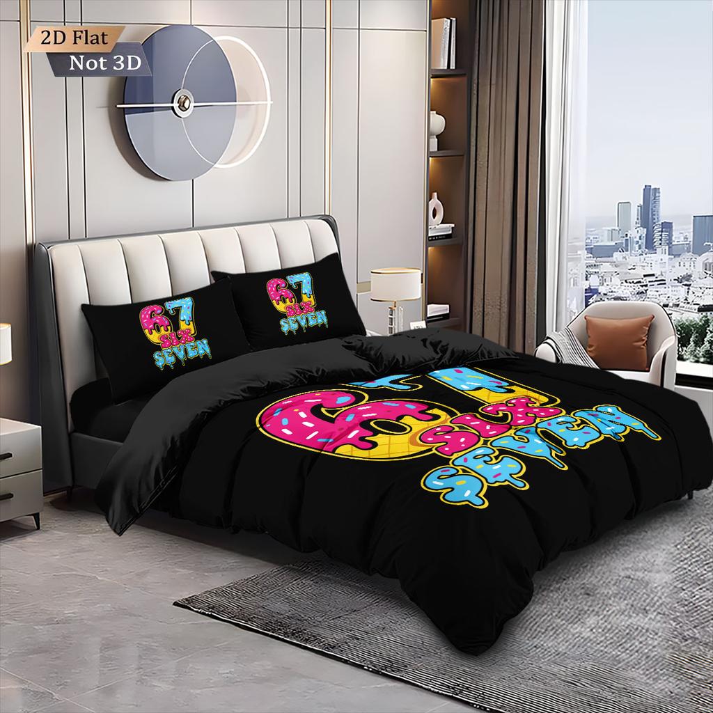 3Pcs Six Seven Black Printed Coreless Down Comforter Set Comfortable Bedroom Dormitory Bedding Decoration Machine Washable