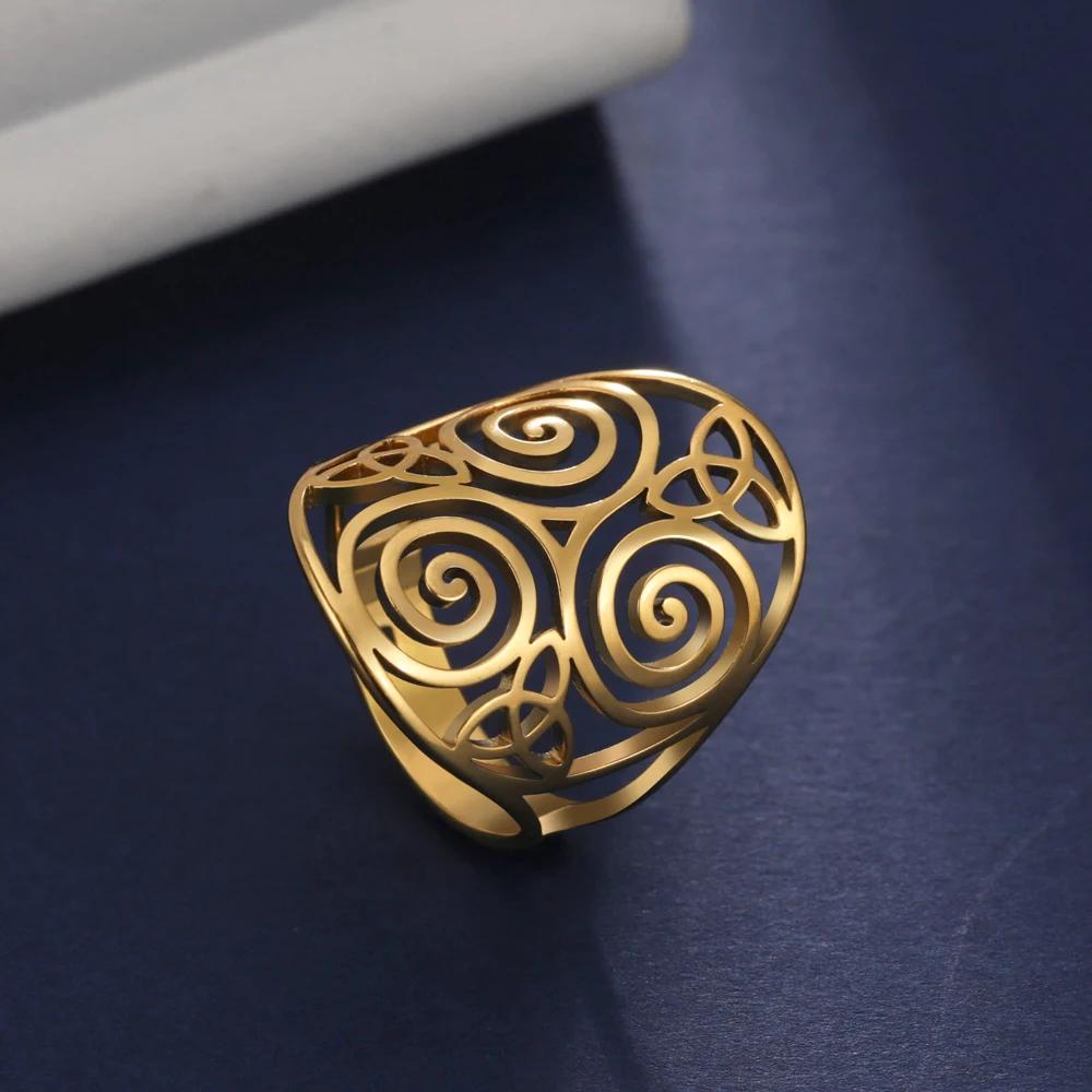 Triskel Triskelion Amulet Adjustable Rings for Men Women Celtic Knot Stainless Steel Rings Wicca Jewelry Vintage Gift