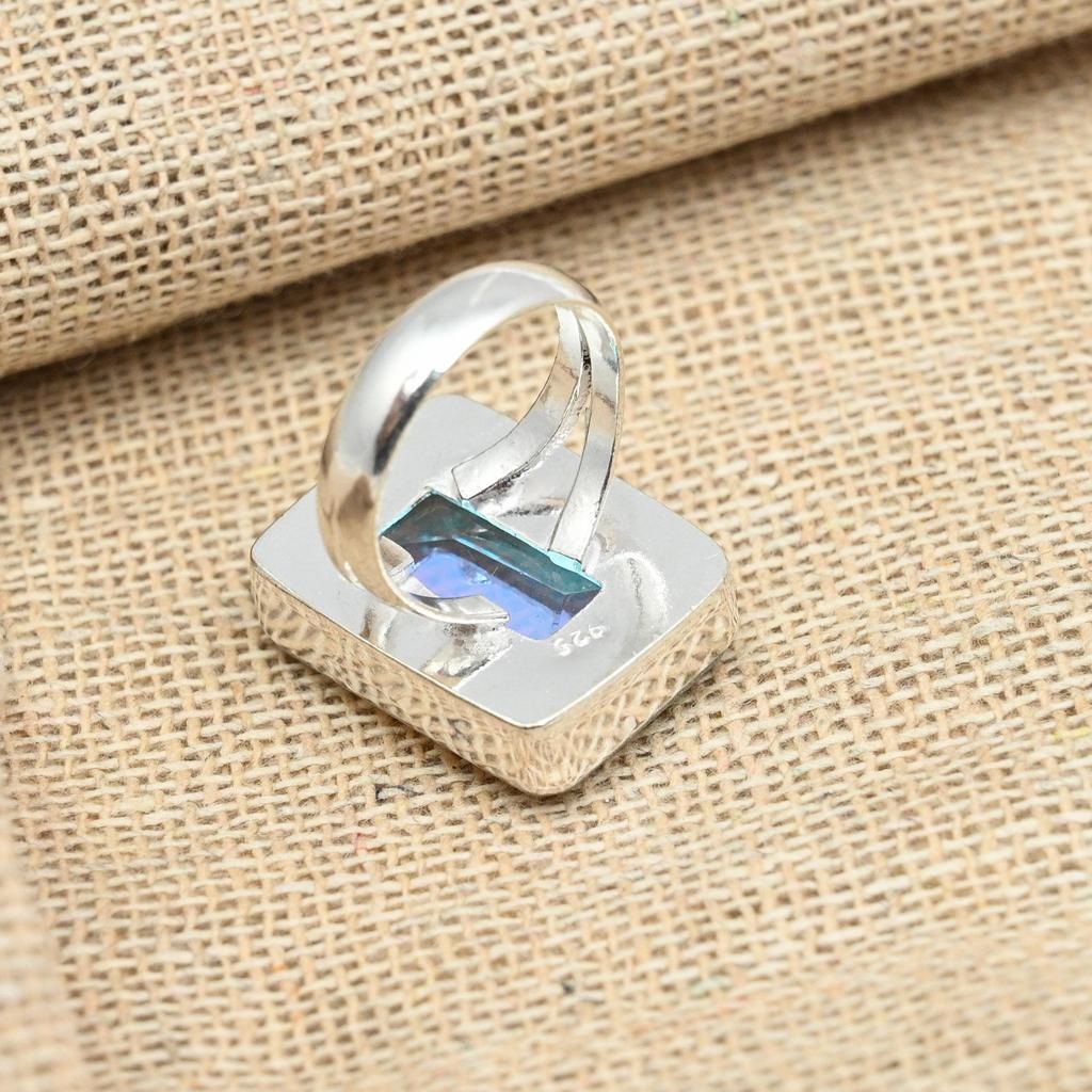 Faceted Mistic Topaz 925 Sterling Silver Handmade Antique Ring Jewelry Gift For Her