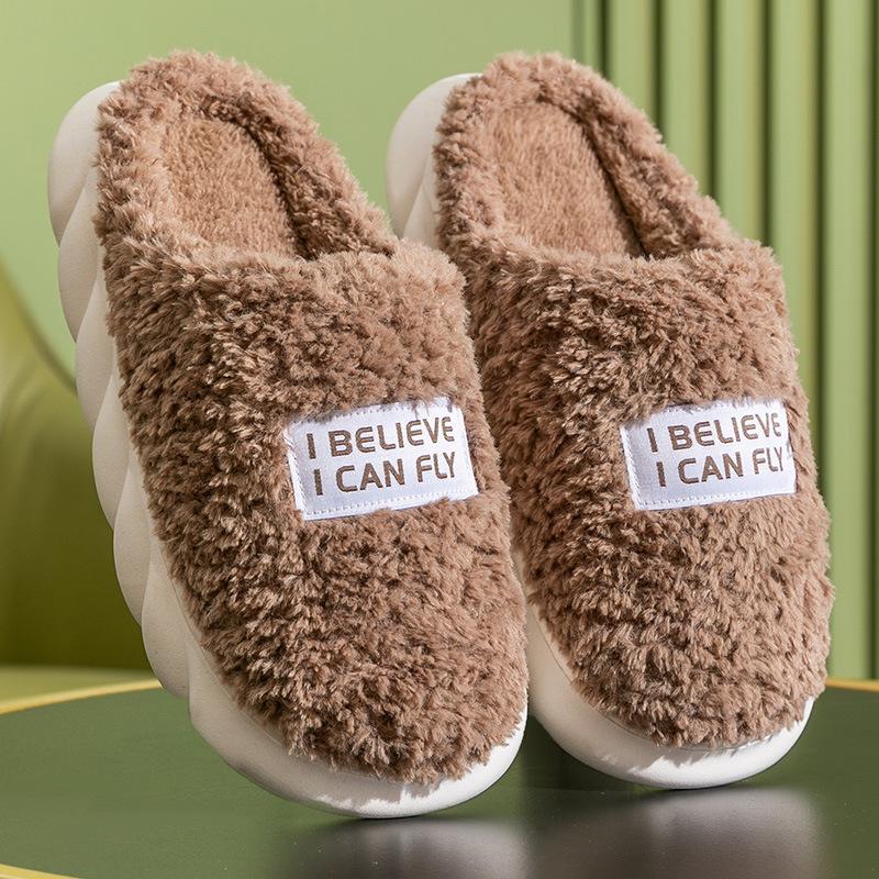 Pantofole Antiscivolo in Velluto di Cotone: Comfort Peloso, a Suola Spessa e a Punta Chiusa per Autunno e Inverno