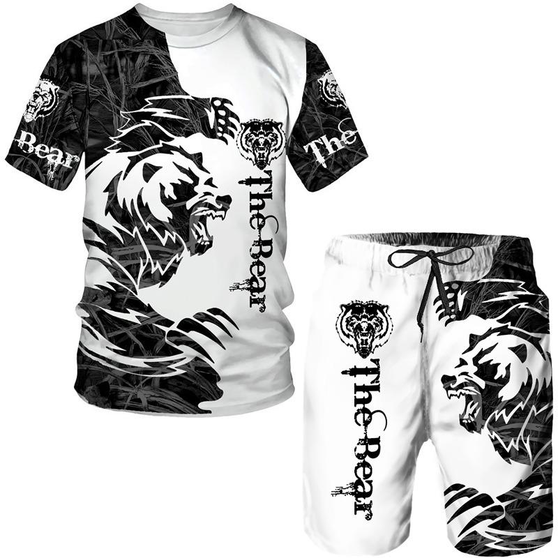 Summer Men's 3D Tiger Print Men's T-shirt Suit Casual Sportswear Streetwear Male Clothing Tracksuit Outfit Shorts 2 Pieces